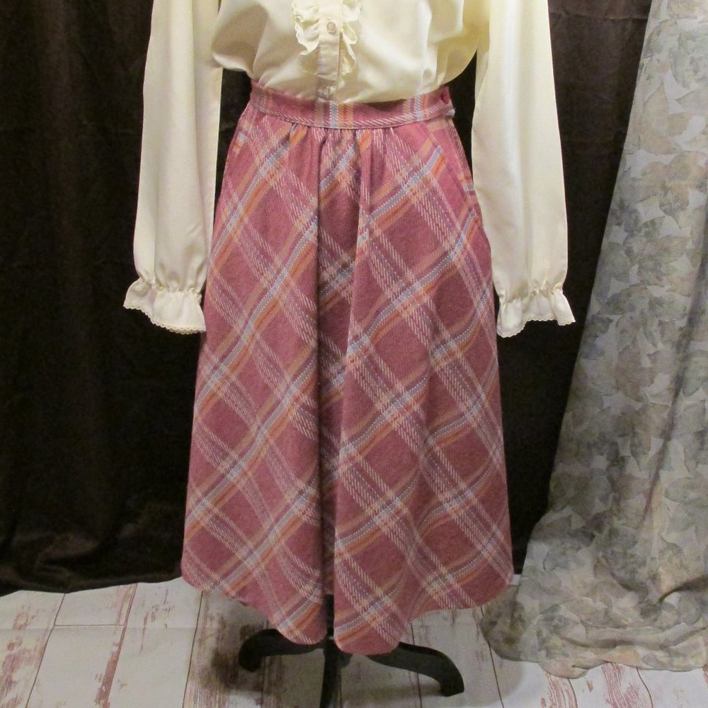 Vintage 70s Mauve Plaid Skirt